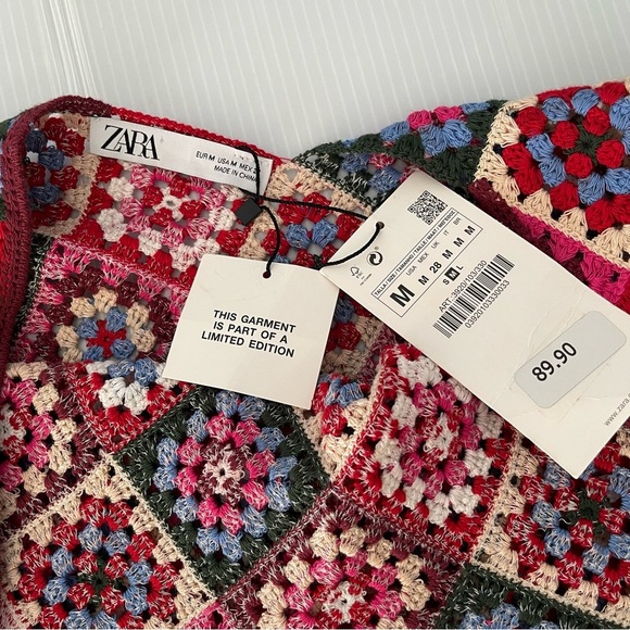 NWT Zara Multicolor Grandma squares Crochet Geometric Knit Dress size med medium - Picture 8 of 8